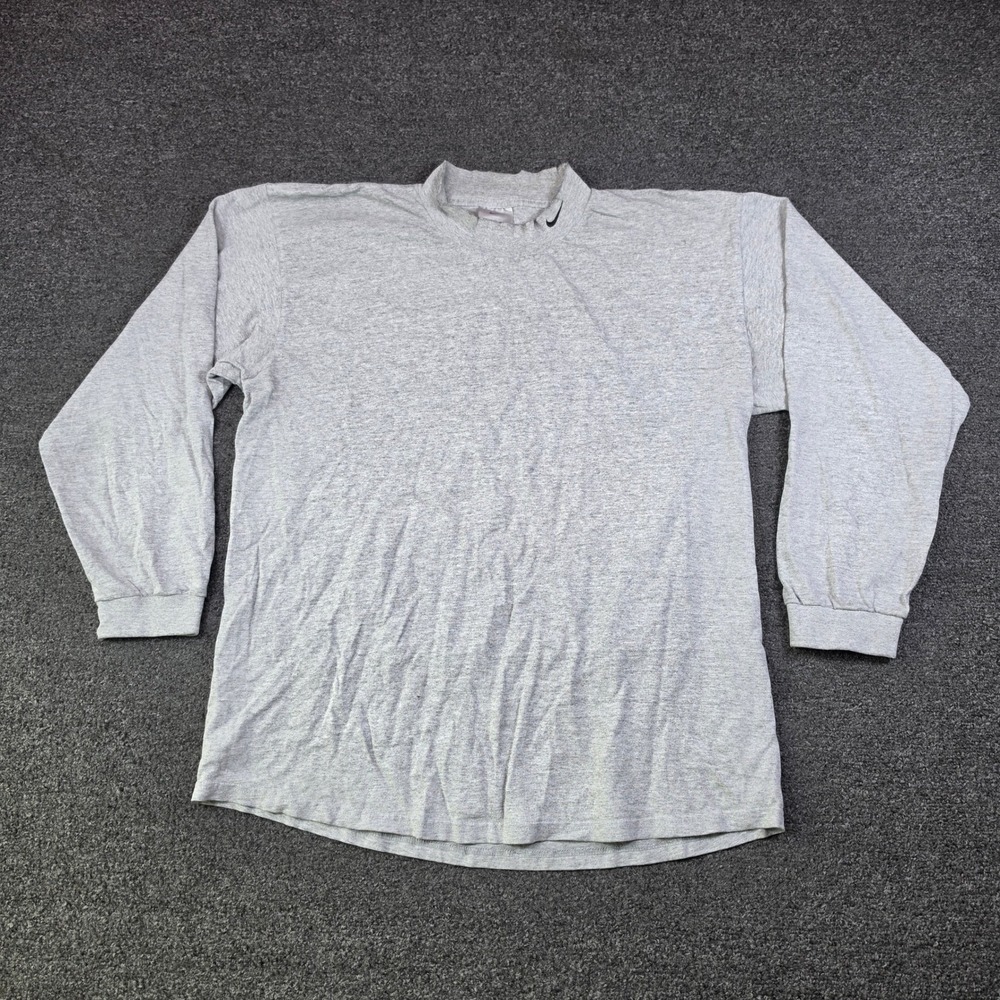 Vintage Nike Mock Neck Long Sleeve Shirt Gray Mens XL Embroidered Swoosh Logo